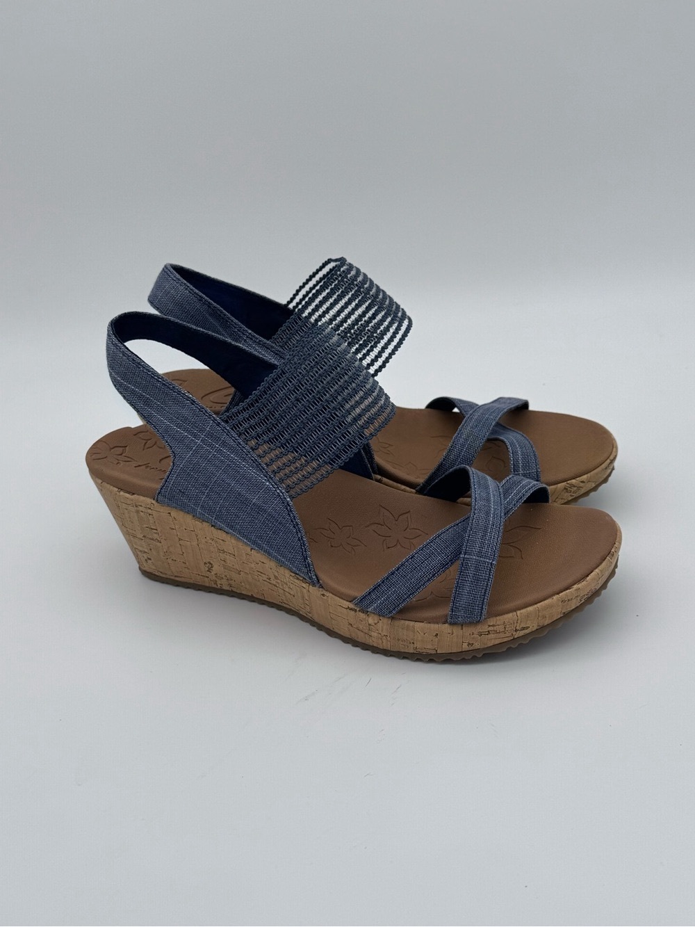Skechers Beverlee High Tea Navy Wedge Sandals Size 9 Like New - Picture 2 of 13